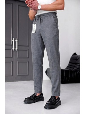 Ser Joven Erkek Füme Slim Fit Likralı Beli Lastikli Bağcıklı Yan Cep Jogger Kumaş Pantolon