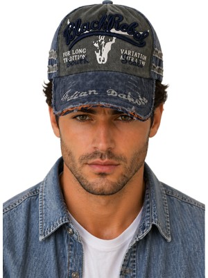 Erkek Vintage Eskitme Şapka Black Rebel Nakışlı Ayarlanabilir Tokalı Baseball Cap