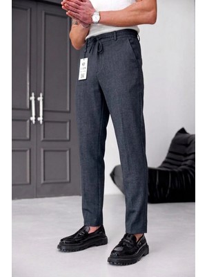 Ser Joven Erkek Antrasit Slim Fit Likralı Beli Lastikli Bağcıklı Yan Cep Jogger Kumaş Pantolon