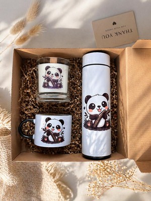 Tediks Sevimli Panda Hediye Seti – Termos, Kupa ve Mum Özel Kutulu Hediye Paketi | Sevgiliye, Arkadaşa, Doğum Günü Hediyesi