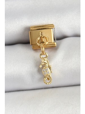 Tegan 316L Çelik Sallantılı Zirkon Taşlı Çiçek Model Gold Renk Nomination Charm TG27BC1430