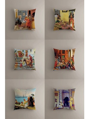 Tarihi Sanat Temalı Kırlent Kılıfı Seti – 6’lı Dekoratif Yastık Kılıfı