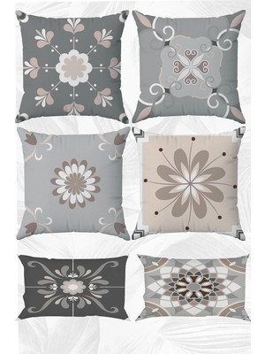 Gri Temalı Çift Tarafı Baskılı 43X43 Kırlent Kılıfı ve 30X50 Dikdörtgen Kırlent Kılıfı 6'lı Set