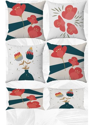 Özel Lale Tasarımlı Çift Tarafı Baskılı 43X43 ve 30X50 Kırlent Yastık Kılıfı 6'lı Set