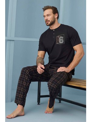 Aydoğan Erkek Kısa Kol Pamuklu Pijama Takımı 7956 Siyah