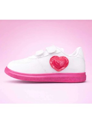 ALCdesing Pembe Kalp Aksesuarlı Baskılı Kız Çocuk Spor Ayakkabıve Sneakers