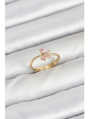 Tegan Pirinç Gold Renk Pembe Kelebek Kadın Yüzük TG27BYK3870