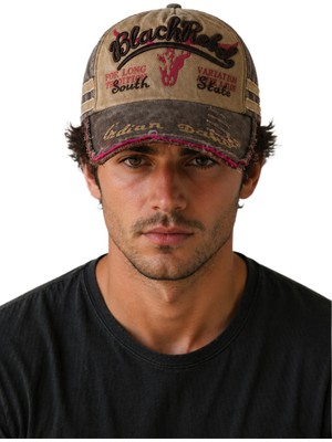 Erkek Vintage Eskitme Şapka Black Rebel Nakışlı Ayarlanabilir Tokalı Baseball Cap