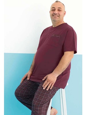 Aydoğan Büyük Beden Erkek Kısa Kol Modal Pijama Takım 250180 BORDO03