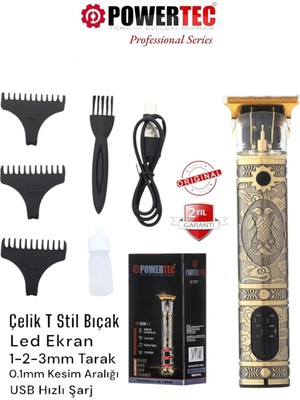 Powertec TR-1220 Pro Usb Şarjlı Dijital T-Bıçak Sakal Vücut Kıl Tüy Alma Kadın Erkek Epilasyon Tıraş Makinesi