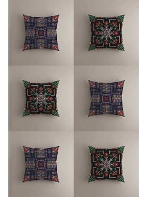 6'lı Etnik ve Geleneksel Desenli Kırlent Kılıfı  Anadolu ve Bohem Motifler Çift Taraflı 43X43 cm