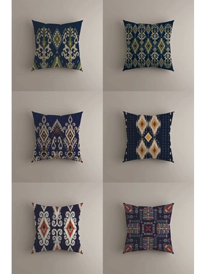 6'lı Etnik Desenli Kırlent Kılıfı Seti - Bohem ve Ikat Tarzı Motifler, Çift Taraflı, 43X43 cm