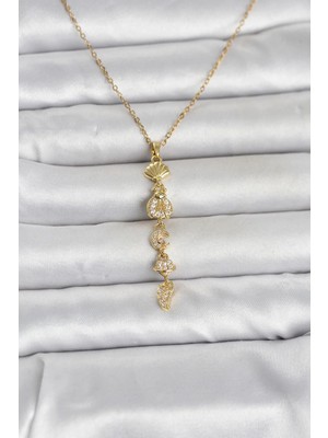Tegan 316L Çelik Gold Renk Deniz Temalı Y Model Zirkon Taşlı Kadın Kolye TG27BKO11051