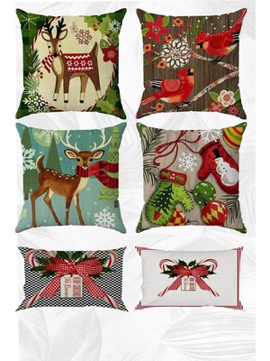Yılbaşı Happy New Year Temalı Çift Tarafı Baskılı 43X43 ve 30X50 Kırlent Yastık Kılıfı 6'lı Set