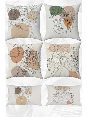 Handdrawing Art Çift Tarafı Baskılı 43X43 ve 30X50 Kırlent Yastık Kılıfı 6'lı Set