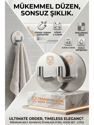 Transformacion 2'li Banyo ve Mutfak Askı Seti - SUS304 Lazer Kesim Çelik  Ultra Güçlü Yapışkanlı Askı 722702