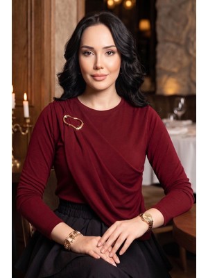 Ozk Gold Broş Detaylı Sandy Body Bordo