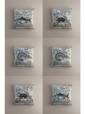 6'lı Vintage Denizcilik Temalı Kırlent Kılıfı Seti - Retro Balıkçı Tasarımlı, Çift Taraflı, 43X43 cm
