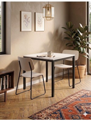İrem Modern Mutfak Masası 88X60CM – Siyah Metal Ayak & Beyaz Tabla