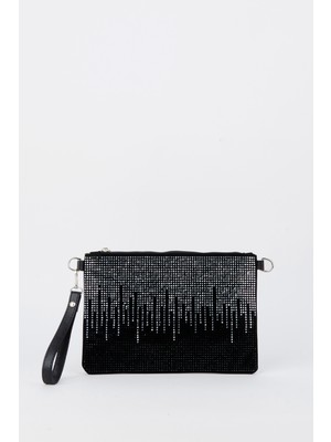Vivaq Kadın Şehir Silüeti Gümüş Taşlı Süet Bilek Askılı ve Zincir Askılı Portföy El ve Clutch Çanta