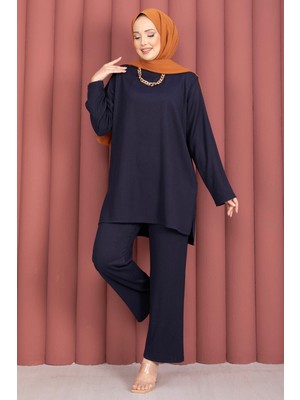 TKM Yanları Yırtmaçlı Tunik Pantolon Takım Lacivert