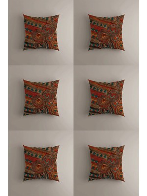 Etnik Desenli 6'lı Kırlent Kılıfı Seti - Çift Taraflı Dijital Baskı - 43X43 cm Dekoratif