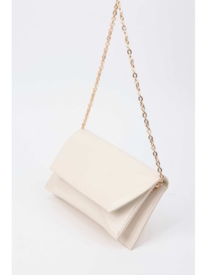 Vivaq Kadın Krem Zarf Tasarım 2 Bölmeli Mini Zincir Askılı Çıt Çıt Kapama Clutch Ve El Çantası