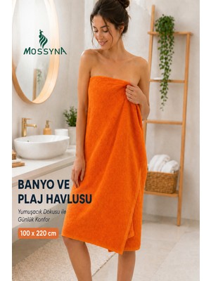 Mossyna %100 Pamuk Banyo ve Plaj Havlusu / Turuncu Renk / 70X180 / 100X220 / Ring Iplik /ebatseçenekli