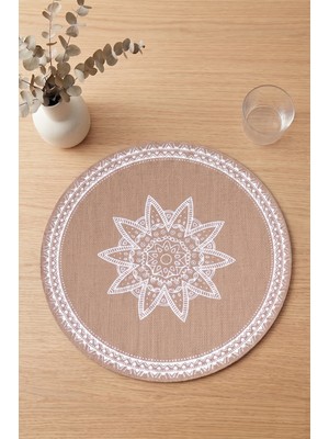 Ethnic - 6 Adet Jüt El Baskılı Yuvarlak Sofra Sunum Tabak Altlığı Supla Amerikan Servisi 38 cm