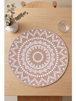 Ethnic - 6 Adet Jüt El Baskılı Yuvarlak Sofra Sunum Tabak Altlığı Supla Amerikan Servisi 38 cm