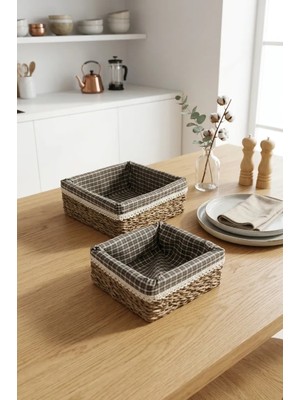 Avantage Home Lotte - 2'li Dikdörtgen Hasır Çok Amaçlı Sepet 24 x 24 cm