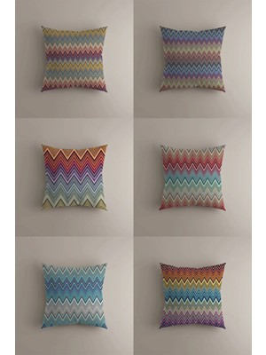 Zigzag Desenli 6'lı 43X43CM Çift Taraf Baskılı Kırlent Kılıfı Seti