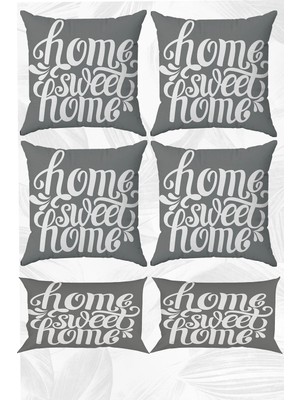 Home Sweet Home Çift Tarafı Baskılı 43X43 ve 30X50 Kırlent Yastık Kılıfı 6'lı Set