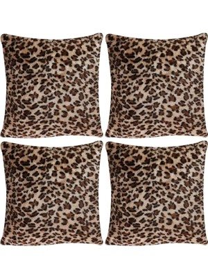 Leopar Desenli Peluş Kırlent Kılıfı 4 Parça