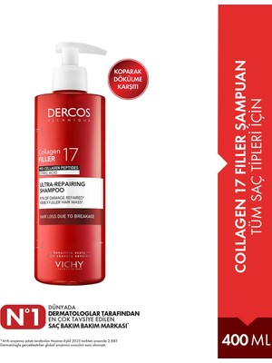 Vichy Dercos Collagen 17 Filler Onarıcı Şampuan 400 ml Sülfatsız Tüm Saç Tipleri İçin