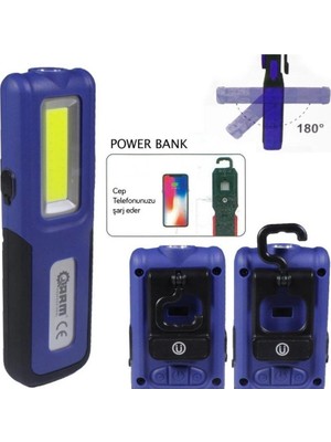 Arm ESEN109 Şarjlı LED Fener Mıknatıslı Lamba Powerbank 420 Lumen