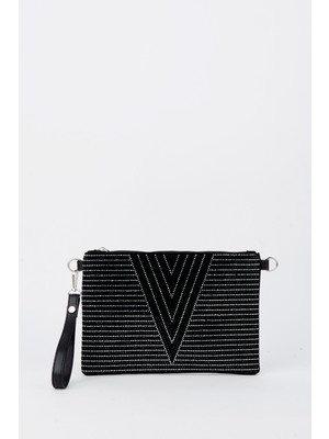 Vivaq Kadın V Gümüş Taşlı Süet Bilek Askılı ve Zincir Askılı Portföy El ve Clutch Çanta