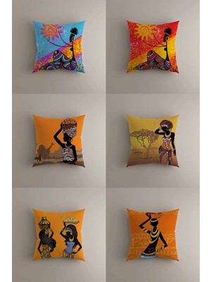 Etnik Tarz Afrika Desenli Dekoratif Kırlent Kılıfı - 6'lı Set - Şık Tasarım (43X43 Cm)