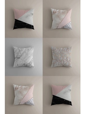 Modern Mermer ve Geometrik Desenli Kırlent Kılıfı- 6'lı Lüks Dekoratif Yastık Kılıfı (43X43 Cm)