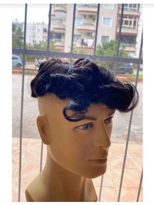 Handmade %100 Insan Saçı Erkek Protez Saç Yıkandığında Düzlesen Model 5*8cm %10 Beyazlı
