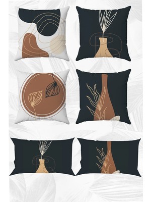 Minimalist Art Çift Tarafı Baskılı 43X43 Kırlent Kılıfı ve 30X50 Dikdörtgen Kırlent Kılıfı 6'lı Set