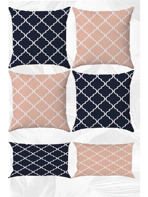 Moroccan Özel Tasarım Çift Tarafı Baskılı 43X43 ve 30X50 Kırlent Yastık Kılıfı 6'lı Set