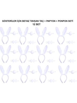 Beyaz Tavşan Kostüm Seti – Taç, Papyon, Kuyruk (12’li Paket)