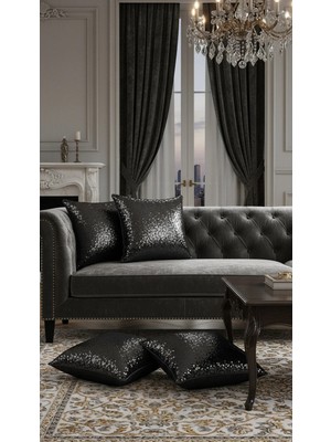 Siyah Pul Payet Dekoratif Kırlent Kılıfı 4’lü Set – Parlak Lüks Modern Koltuk Yastık Kılıfı 43X43