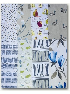 Yiğit Kumaş 8 Adet Duck Kumaş Desenli, Parça 45X30 cm - Patchwork Kumaşları