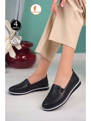 Albishoes Kadın 4 Noktalı Taş Detay Anatomik Kaymaz Taban Rahat Hafif Günlük Ayakkabı Anne Ayakkabı
