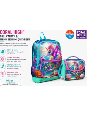 Coral High Denizatı Desenli Okul Sırt Çantası 23772+THERMO Beslenme Çantas 11788