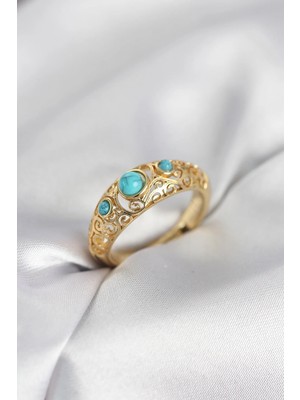 Tegan Vintage Model Mavi Taşlı Gold Renk Kadın Yüzük TG27BYK4149