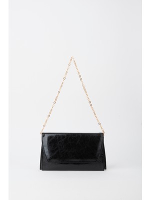 Vivaq Kadın Siyah Zarf Tasarım 2 Bölmeli Mini Zincir Askılı Çıt Çıt Kapama Clutch Ve El Çantası