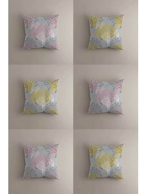Mercan Desenli 6'lı Kırlent Kılıfı Seti - Çift Taraflı Dijital Baskılı - 43X43 cm